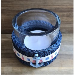 Teelicht Glas dunkelblau/Anker