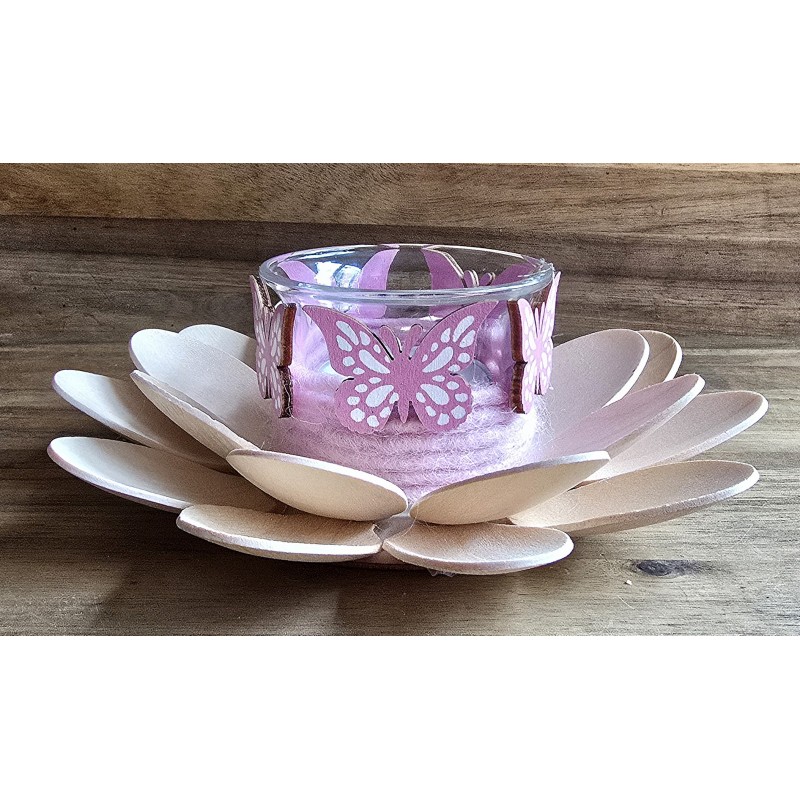 Holzlöffel Teelicht klein Schmetterlinge/rosa