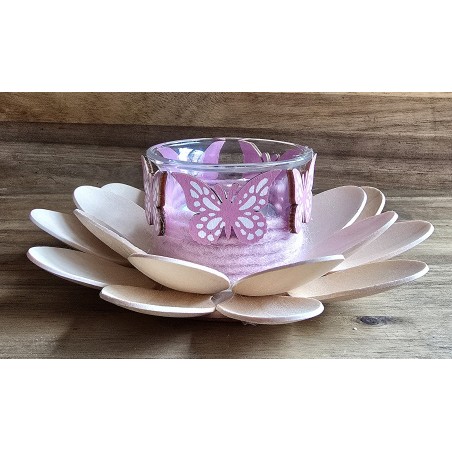 Holzlöffel Teelicht klein Schmetterlinge/rosa