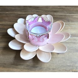 Holzlöffel Teelicht klein Schmetterlinge/rosa