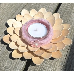 Holzlöffel Teelicht mittel Blume/rosa