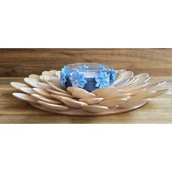Holzlöffel Teelicht gross Blumen/blau