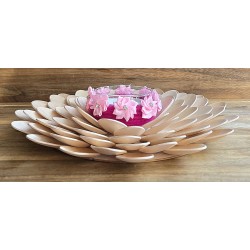 Holzlöffel Teelicht gross Blumen/pink