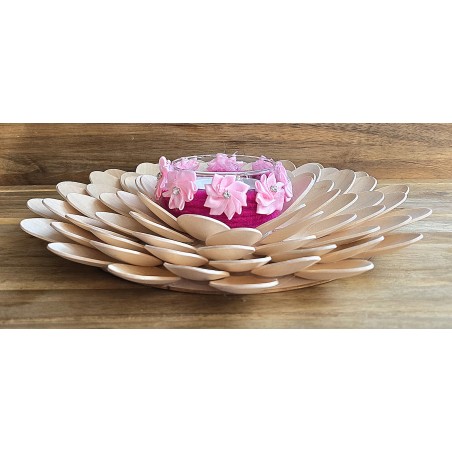 Holzlöffel Teelicht gross Blumen/pink