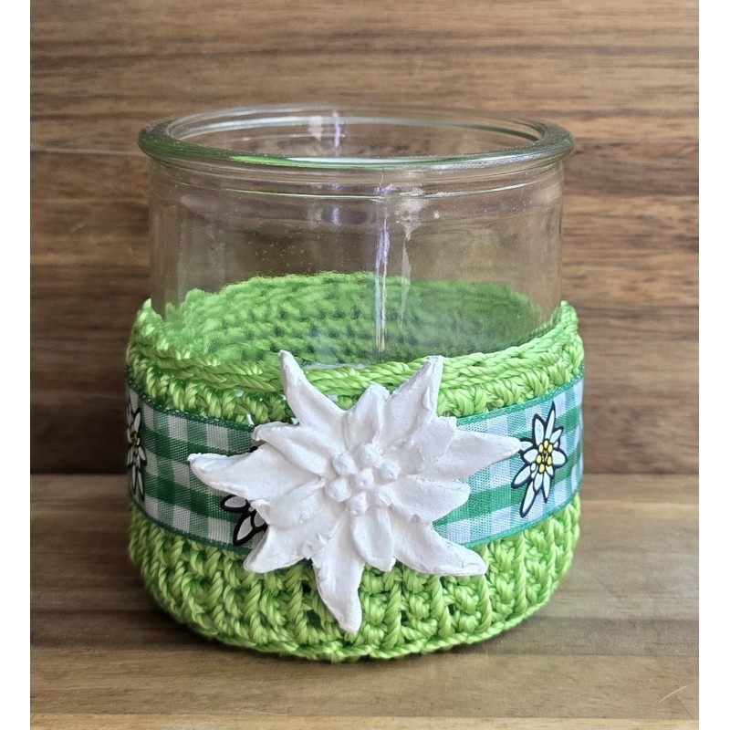 Teelicht Glas Edelweiss/hellgrün-weiss