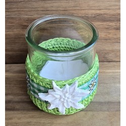 Teelicht Glas Edelweiss/hellgrün-weiss