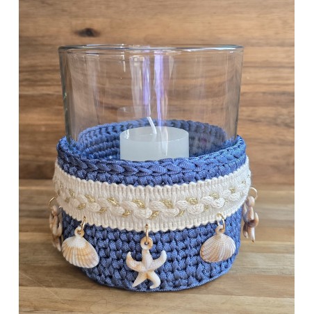 Teelicht Glas Muscheln/blau-creme