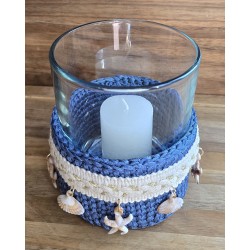 Teelicht Glas Muscheln/blau-creme