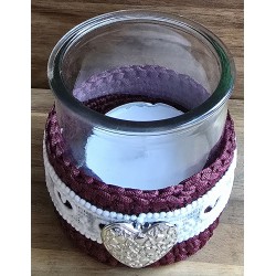 Teelicht Glas Herz silber/bordeaux-weiss