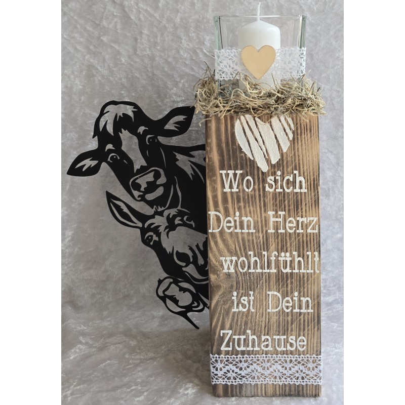 Holzklotz Teelicht Kuh/Esel/Gans