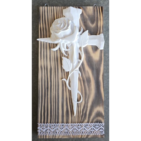 Schild mit Kreuz Rose geflammt