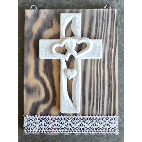 Schild mit Kreuz Herzen geflammt