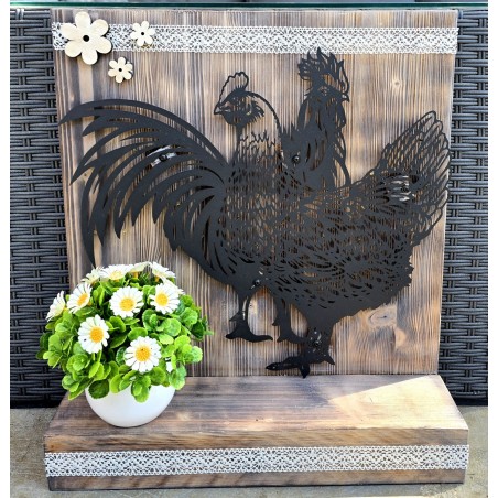 Schild stehend mit LEDs Hahn und Henne