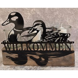 Teelicht Balken Willkommen/Enten