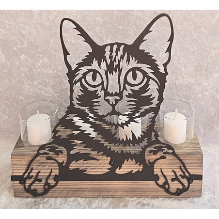 Teelicht Balken Katzen Kopf