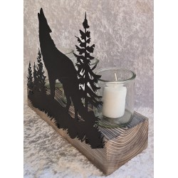 Teelicht Balken Wolf/Tannenbäume