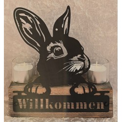 Teelicht Balken Willkommen/Kaninchen Kopf