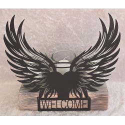 Teelicht Balken Welcome/Herz/Flügel