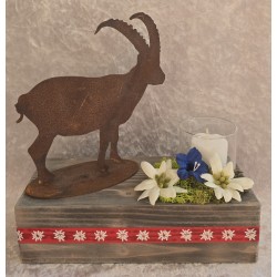 Teelicht Balken Steinbock/Edelweiss