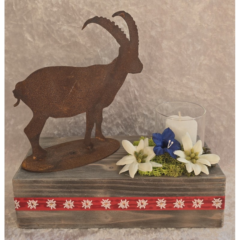 Teelicht Balken Steinbock/Edelweiss