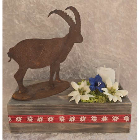 Teelicht Balken Steinbock/Edelweiss