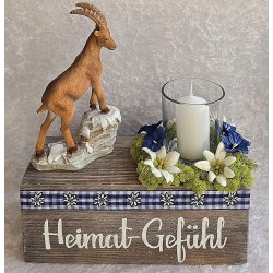 Teelicht Balken "Heimat Gefühl"/Steinbock