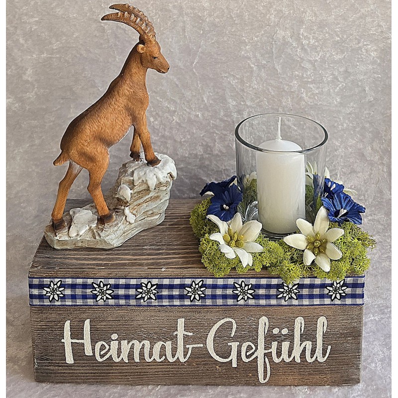 Teelicht Balken "Heimat Gefühl"/Steinbock