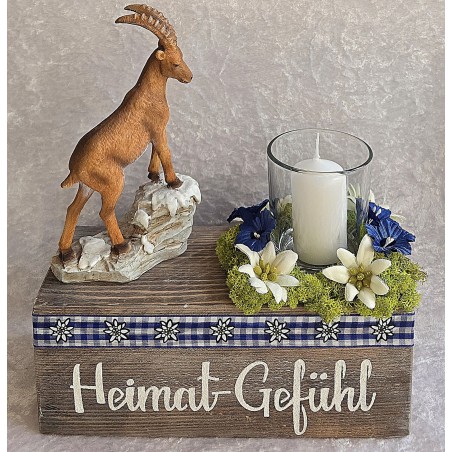 Teelicht Balken "Heimat Gefühl"/Steinbock