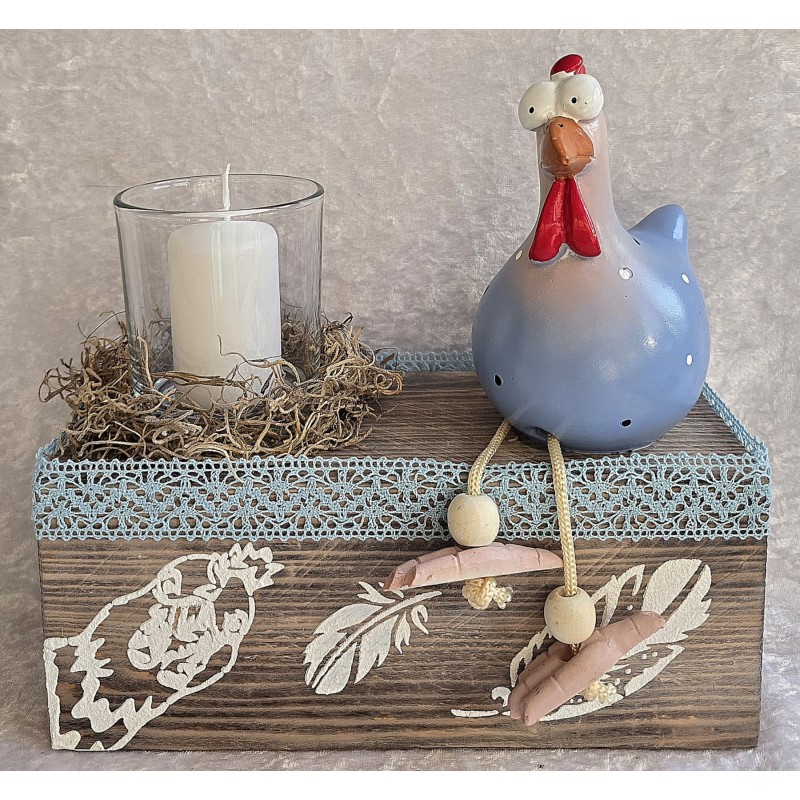 Teelicht Balken Huhn/blau