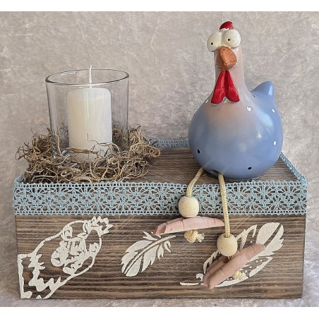 Teelicht Balken Huhn/blau