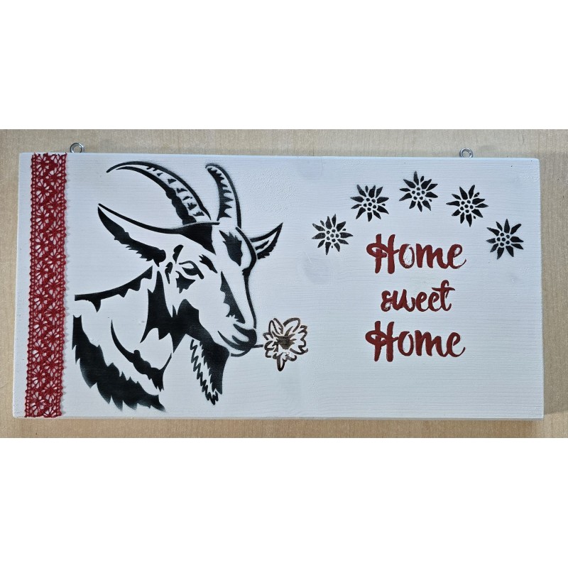 Schild "Home sweet Home"/Ziege/rot