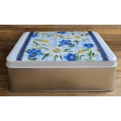 Alu Dose Edelweiss und Enzian/blau kariert