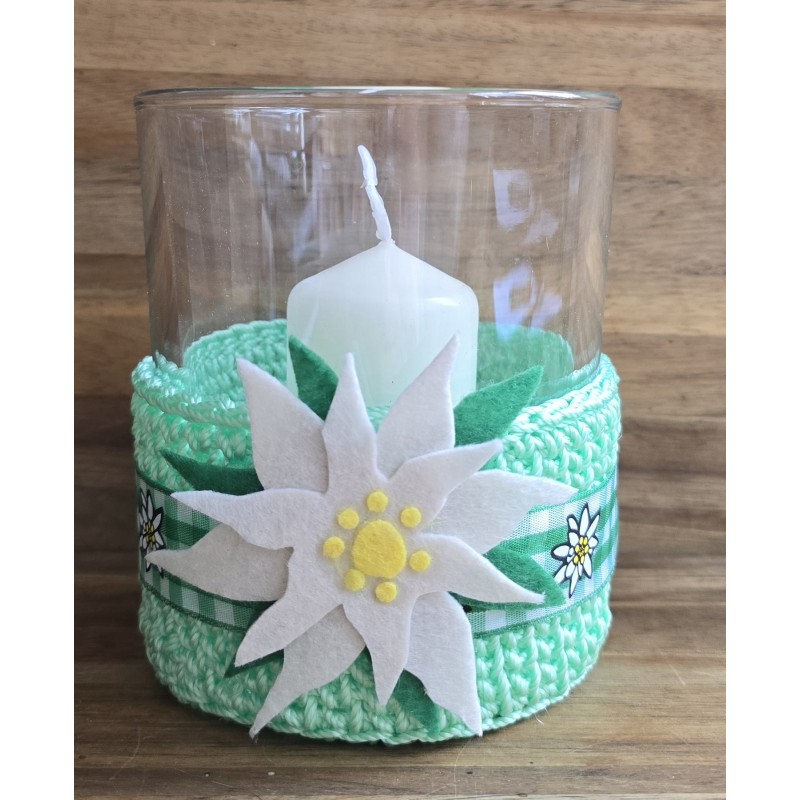Teelicht Glas hellgrün/Edelweiss