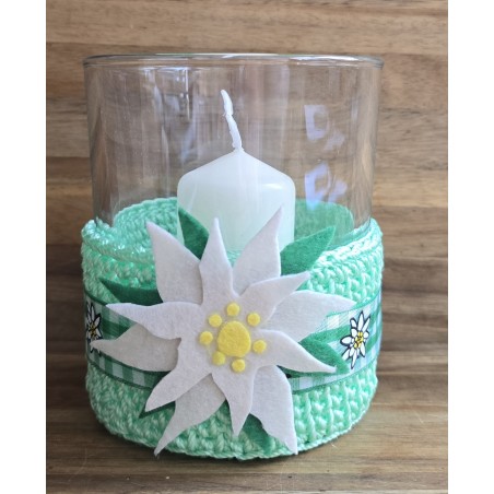 Teelicht Glas hellgrün/Edelweiss