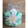 Teelicht Glas hellgrün/Edelweiss