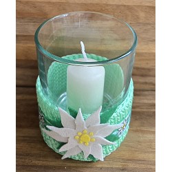 Teelicht Glas hellgrün/Edelweiss