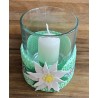 Teelicht Glas hellgrün/Edelweiss