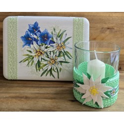 Teelicht Glas hellgrün/Edelweiss