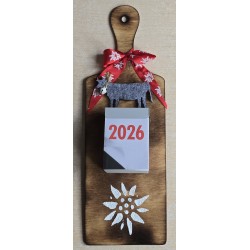 Kalender 2025 auf Brettchen Edelweiss rot