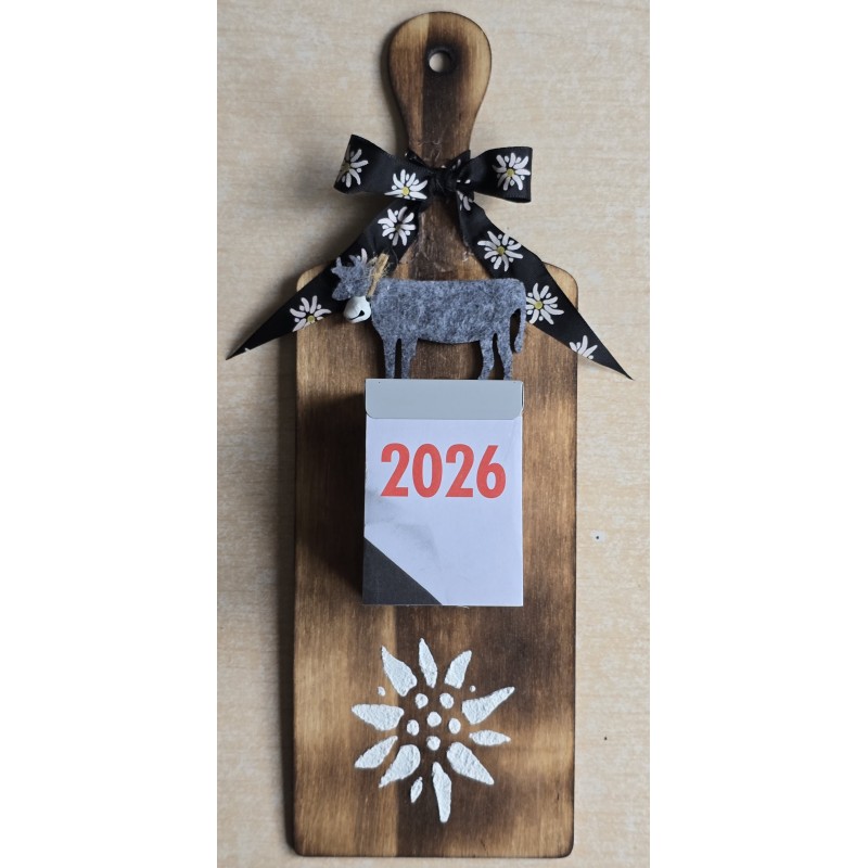 Kalender 2025 auf Brettchen Edelweiss schwarz