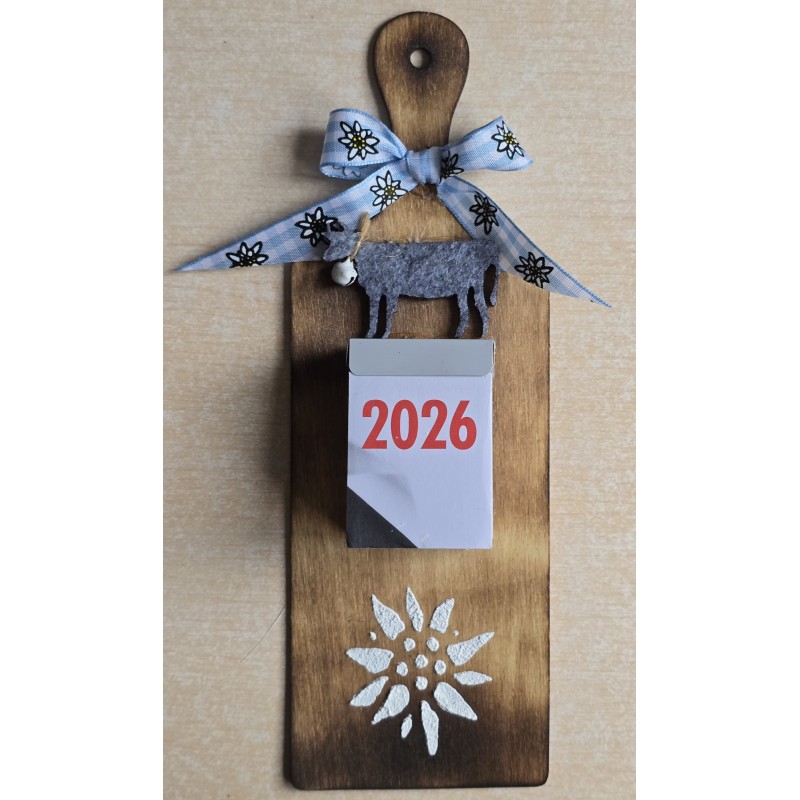 Kalender 2025 auf Brettchen Edelweiss hellblau