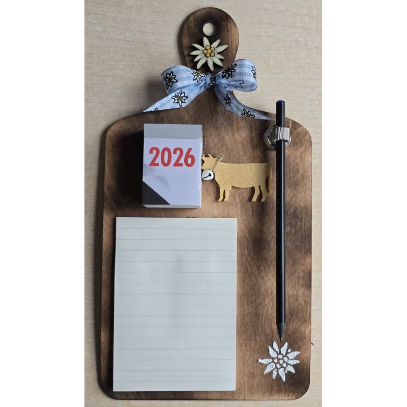 Brettchen mit Notizblock/Kalender 2026 und Bleistift hellblau 2