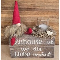 Teelicht Balken "Zuhause..... " /Wichtel rot