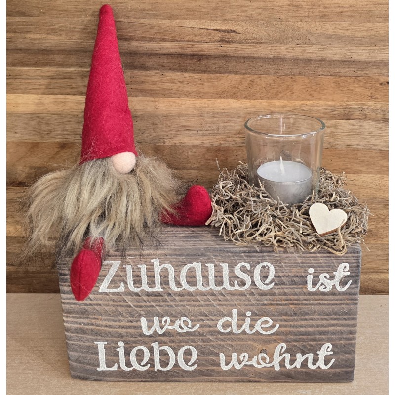 Teelicht Balken "Zuhause..... " /Wichtel rot