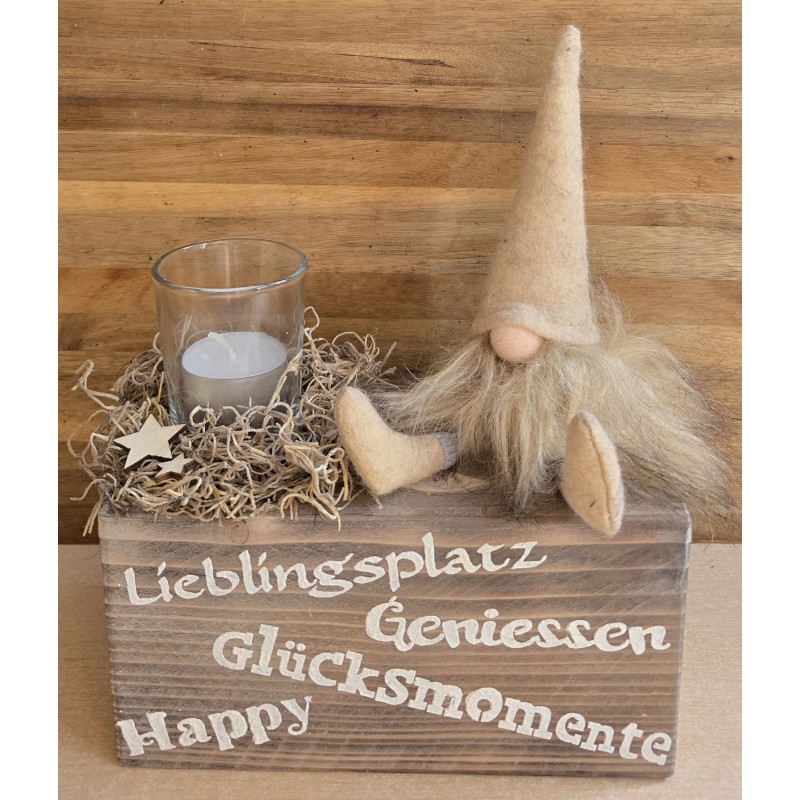 Teelicht Balken "Lieblingsplatz" /Wichtel beige