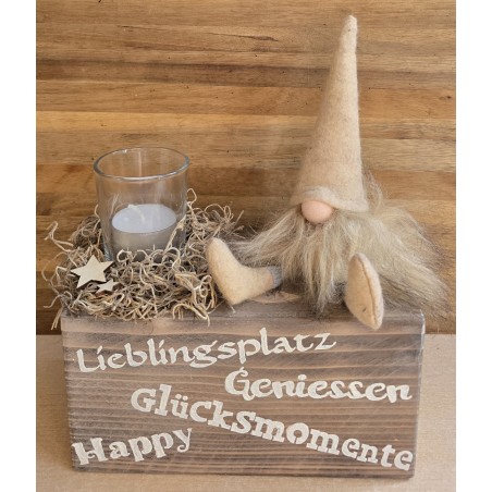 Teelicht Balken "Lieblingsplatz" /Wichtel beige