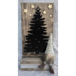 Schild stehend mit Metall Tanne, Led's und Wichtel