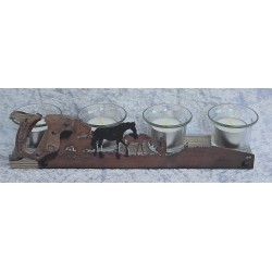 Teelicht Balken Metall Motiv Pferde/rosteffekt