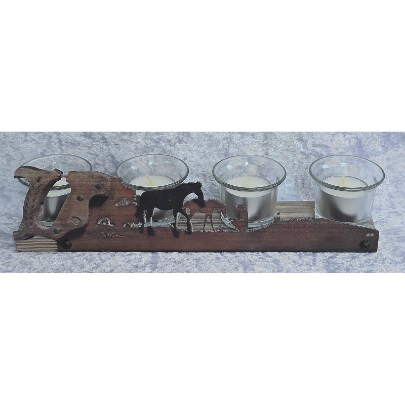 Teelicht Balken Metall Motiv Pferde/rosteffekt