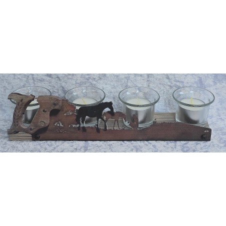 Teelicht Balken Metall Motiv Pferde/rosteffekt